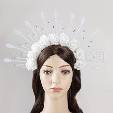 欧美创意白色玫瑰花环皇冠发箍夸张圣母光环头饰派对酒吧活动演出