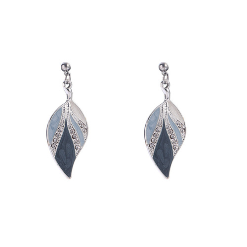 Simple temperament, long diamond-encrusted oil painting, high-quality dreamy blue leaves, no pierced ears, mosquito coil disc ear clip