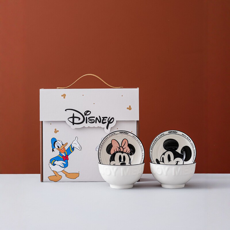Jutaoren Four Bowls, Four Spoons, Two Plates, Ten-Piece Ceramic Bowl, Plate, and Spoon Tableware Set, Creative Cartoon Activity Gift