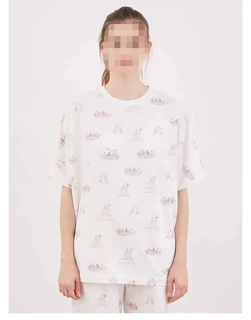 新品女士睡衣短袖长裤软绵绵树懒可爱印花家居服套装可外穿慵懒风