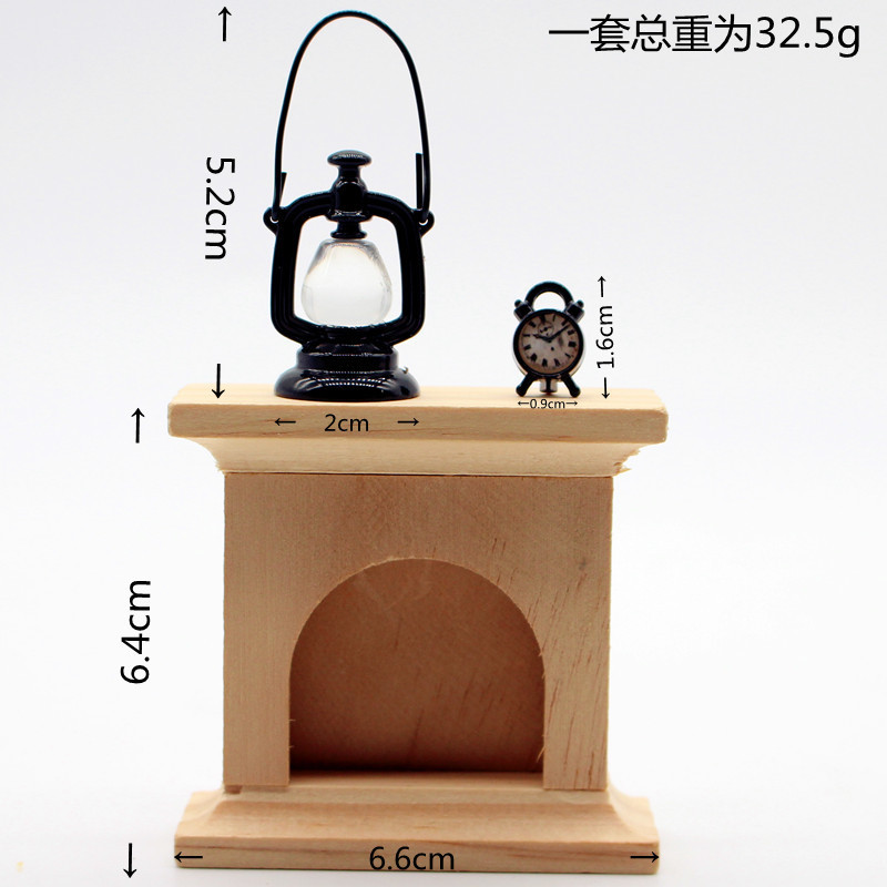 Dollhouse娃娃屋壁炉黑色闹钟煤油灯微缩造景拍摄配件装饰材料|undefined
