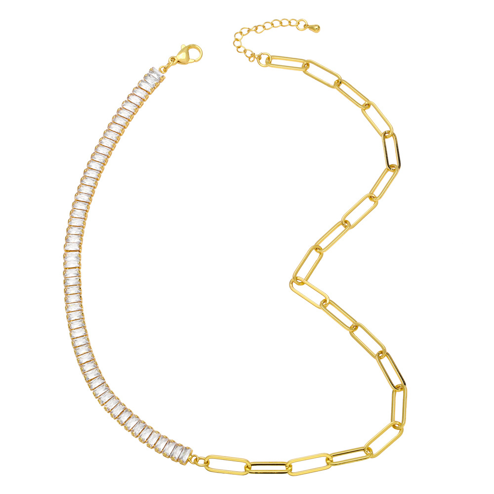 fashion copper zircon geometric splicing clavicle chain necklace wholesale