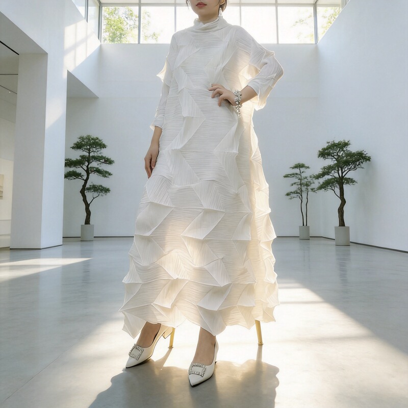 Lingying Pleated L981 [in Stock] Miyake Long Dress 2026 Spring and Autumn Loose Plus Size Fashion Design
