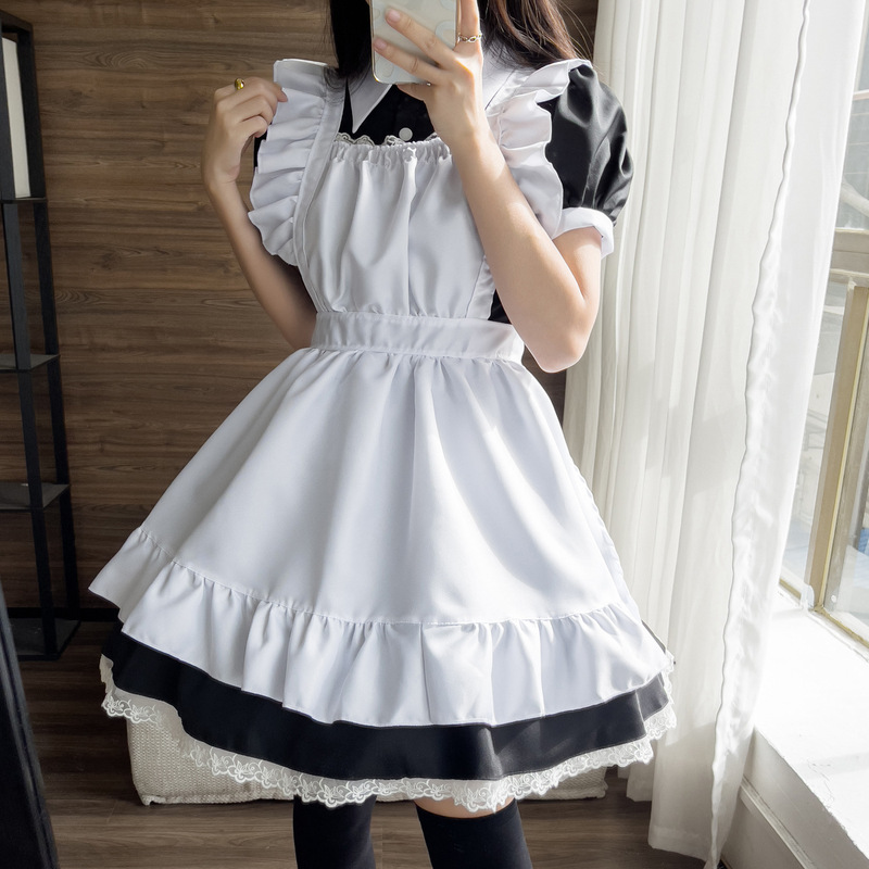 Maid cosplay restaurant cafe overalls dress black and white maid party party a generation of hair