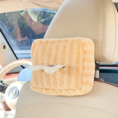 Doll Car Tissue Bag Hanging — Car tissue box/set - moon-velvet-striped-tissue-box-yellow