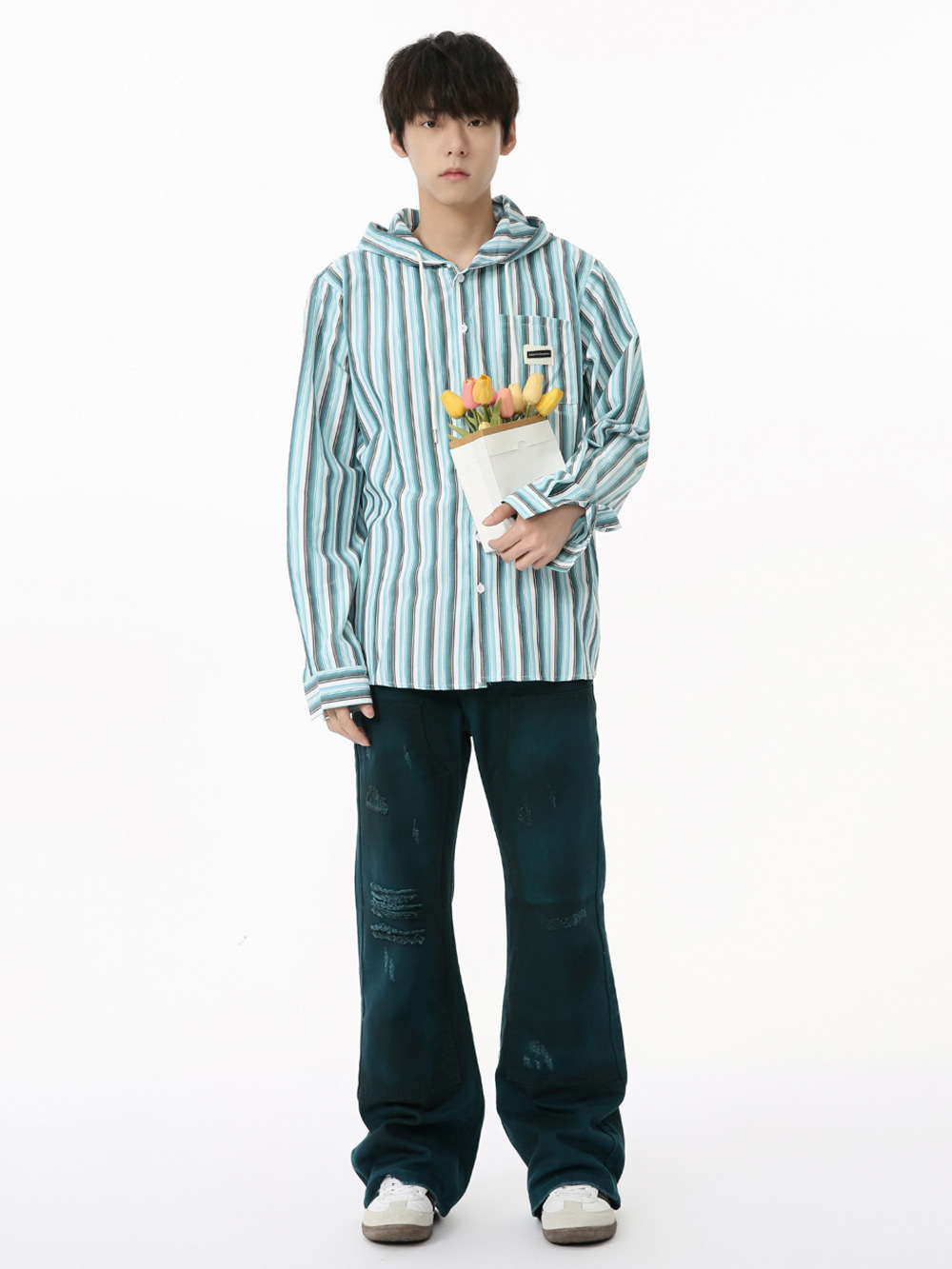 MTLCLOTHES Hombres| Personalidad americana sucia viento sucio color de limpieza hacer viejos agujeros de algodón jeans tendencia