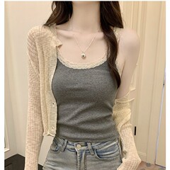跨境人棉蕾丝吊带背心女内搭夏季大码修身外穿短款无袖打底衫上衣