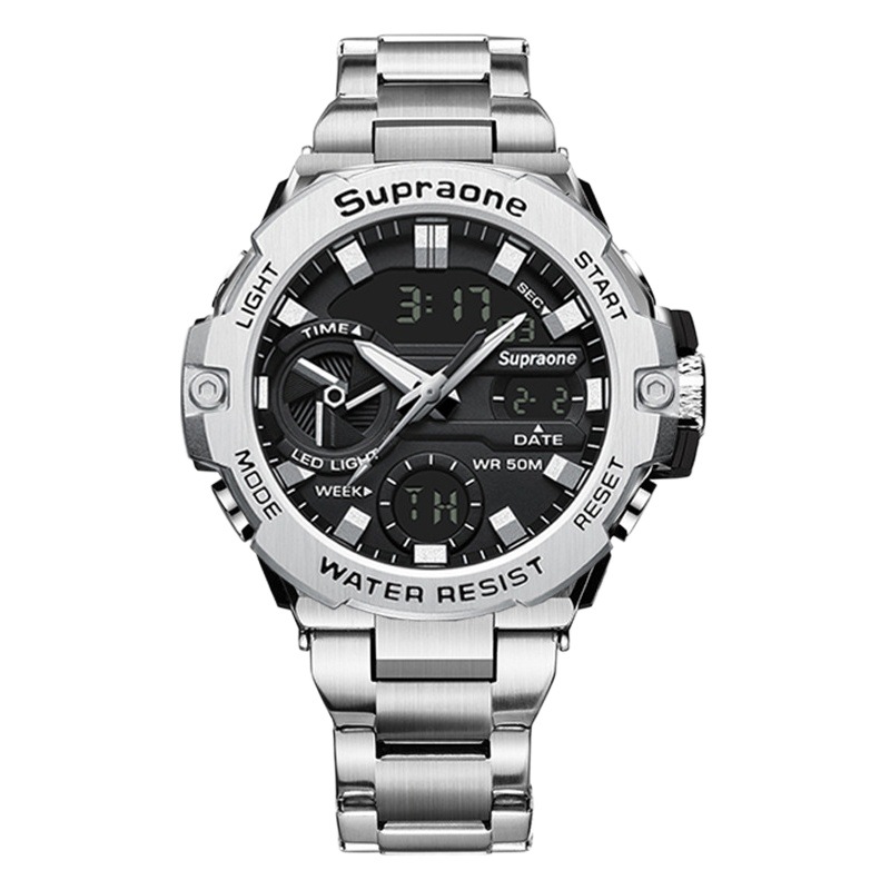 Reloj de pulsera de acero inoxidable para hombre, estilo europeo, plateado, popular en TikTok, para estudiantes, luminoso, resistente al agua, tipo Casio