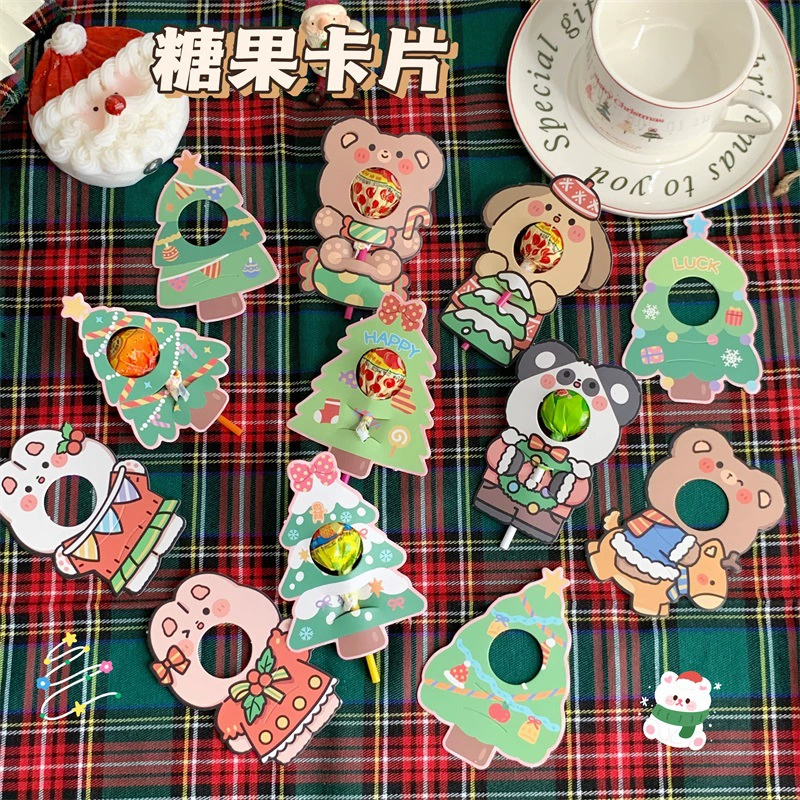 Мультфильм Рождественский леденец Картон Вдохновляющий благословляющий текст поздравительная открытка Поощрение Языковая декоративная карточка для отправки студентам изысканной вставки