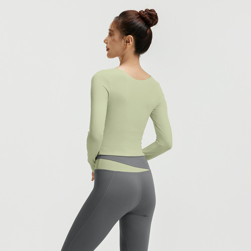 Poly-color long-sleeve yoga set, bare skin tight slimming sports running fitness set for women