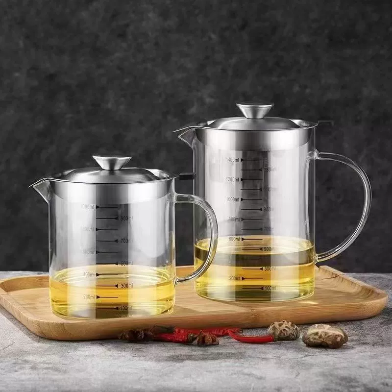 Кувшин для масляного фильтра из боросиликатного стекла 1,5 л 1,8 л с фильтром, резервуар для хранения масла, устойчивый к высоким температурам кухонный фильтр, остатки масла, упакованные в свиной жир