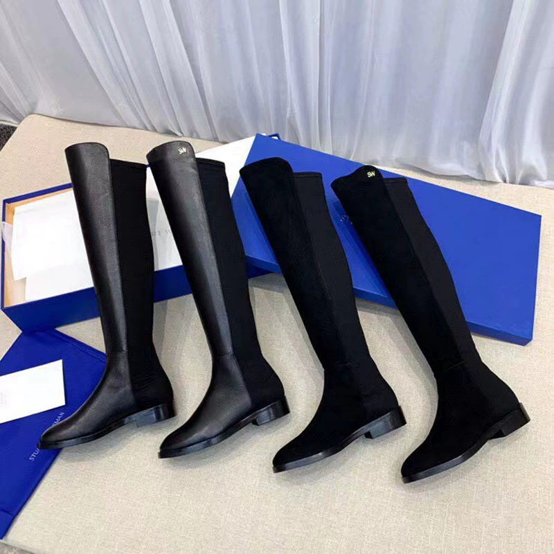 SW5050 женские сапоги выше колена 2025 новые зимние высокие рыцарские сапоги на толстом каблуке эластичные сапоги из натуральной кожи узкие сапоги