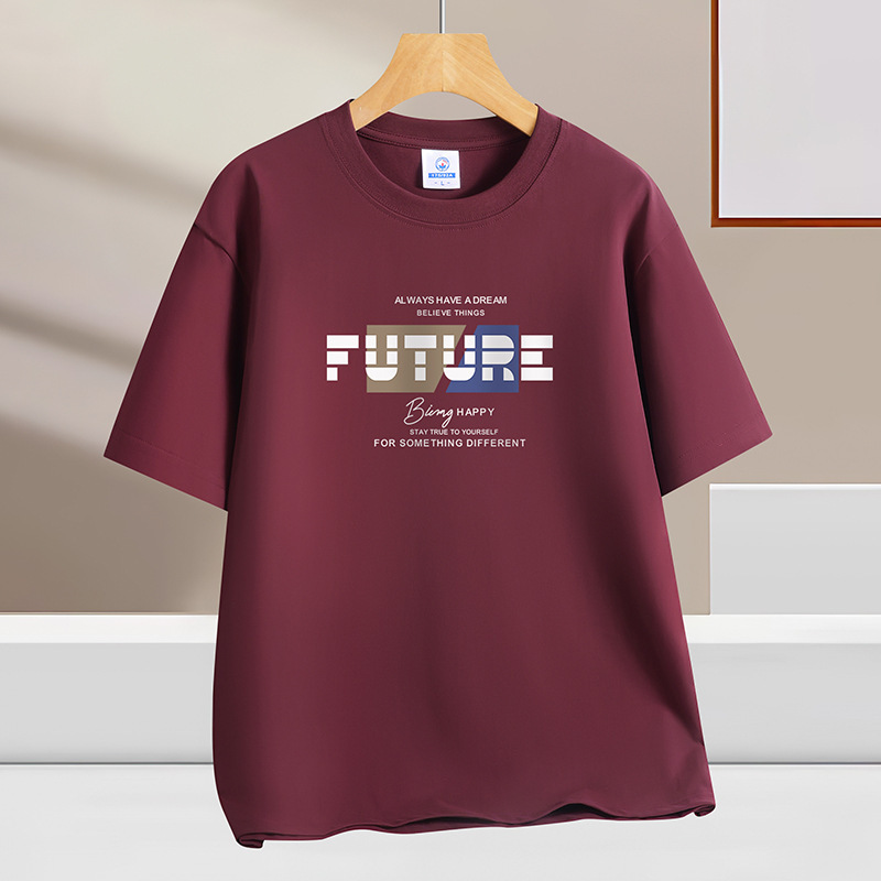 100% Pure Cotton Short-Sleeved Men's T-Shirt 2026 Summer Casual Round Neck Trendy Brand Printed Cotton Half-Sleeved T-Shirt Top