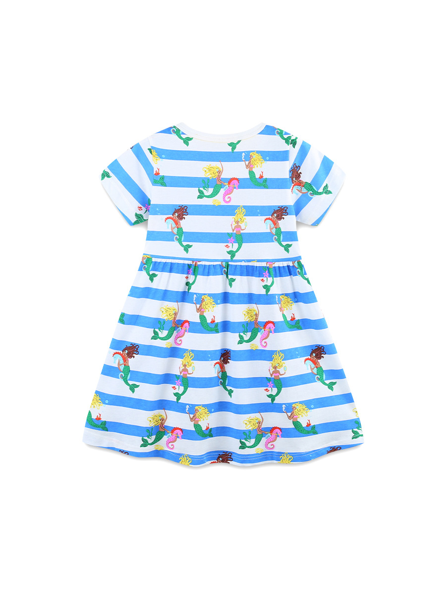 Verano nuevo vestido de niñas estilo europeo y americano estriado vestido de princesa de algodón de punto de cuello redondo vestido de manga corta image 4