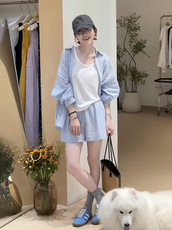 休闲时尚防晒衬衫短裤三件套装小个子穿搭夏装搭配一整套夏季女装|undefined