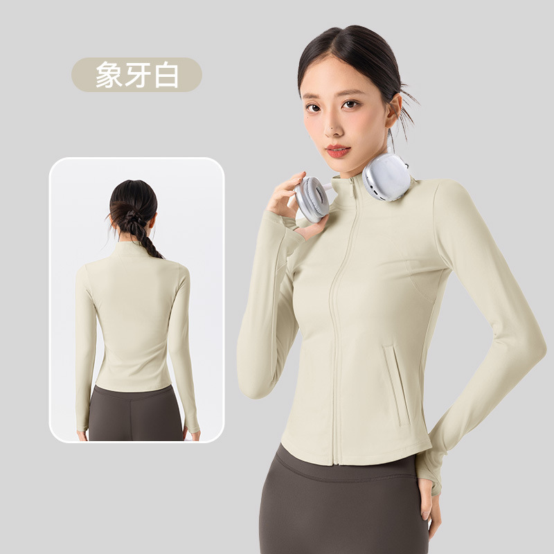 跨境加绒运动外套女锁温保暖显瘦健身服长袖秋冬立领拉链瑜伽上衣|undefined