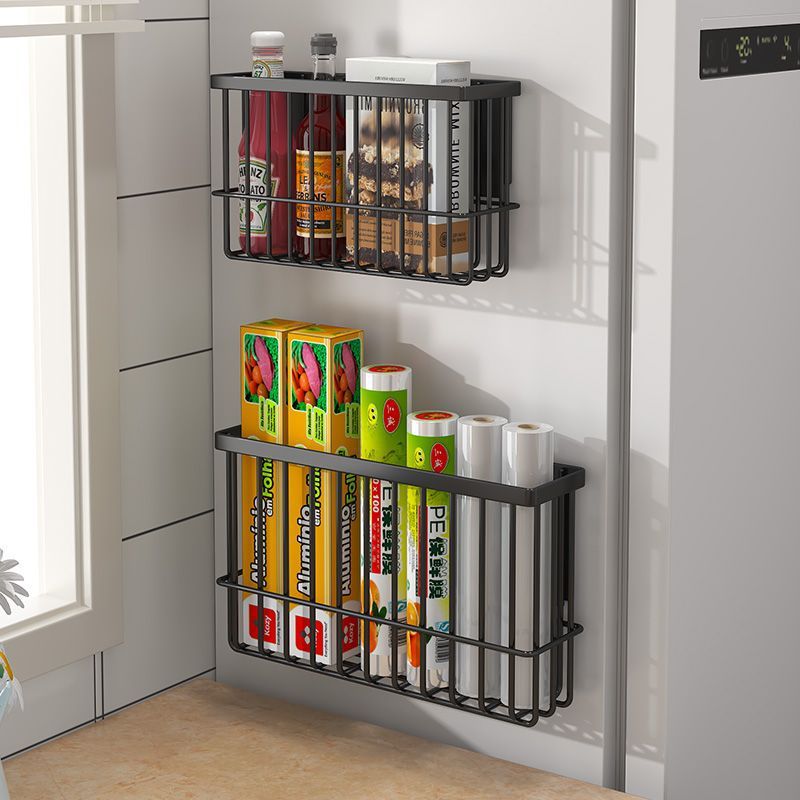 Estante de almacenamiento magnético fuerte envoltura de plástico magnético estante de almacenamiento cocina bolsa de mantenimiento fresco caja de almacenamiento refrigerador rack tejido montado en la pared