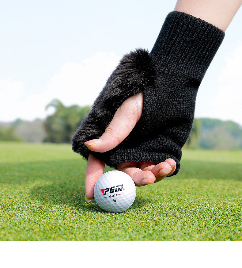 Găng tay nửa ngón golf PGM nữ giữ ấm lông thỏ giả đàn hồi cao — Một size chi tiết 10
