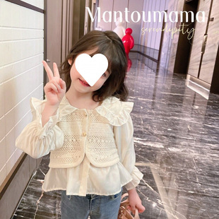 Girls' Spring Shirt with Stylish Lace, Faux Two-Piece, 2025 New Stylish Baby Girl