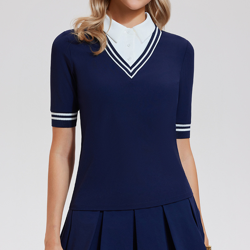 Camisetas deportivas de nuevo estilo para mujer, polos casuales con solapa para golf, camisetas de tenis de manga corta para fitness al aire libre