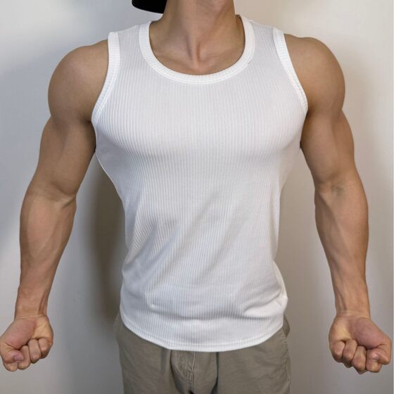 Combed Texture Large Vest Slim-fit Muscle Quick-drying Sports Leisure Fitness Clothing Waistcoat Round Neck Sleeveless T-shirt for Men