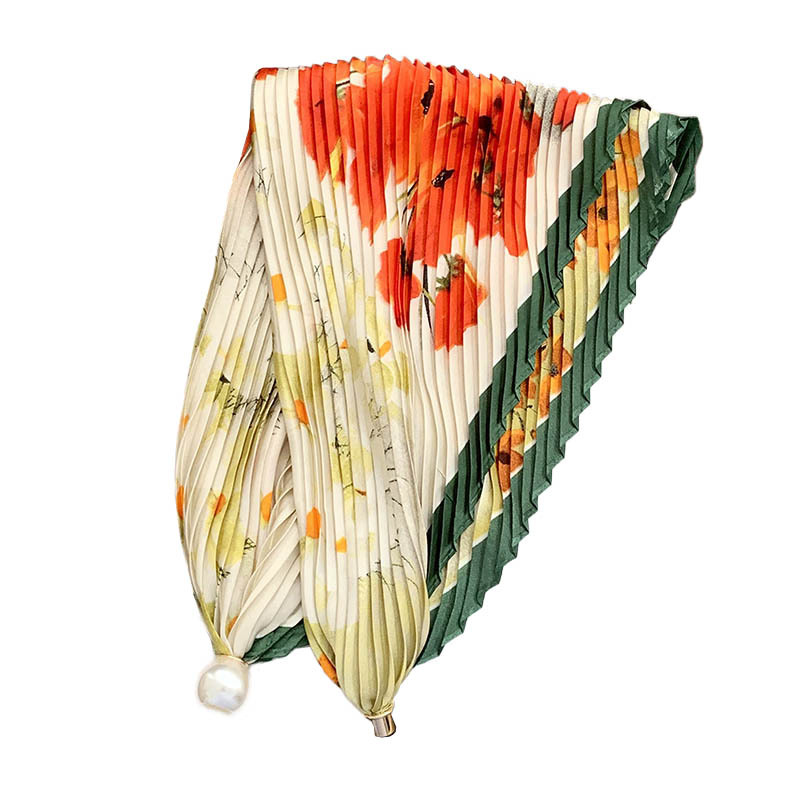 Hebilla de succión magnética collar de perlas bufanda de seda larga y estrecha bufanda de cuello femenino con camisa bufanda fina bufanda de seda plisada bufanda