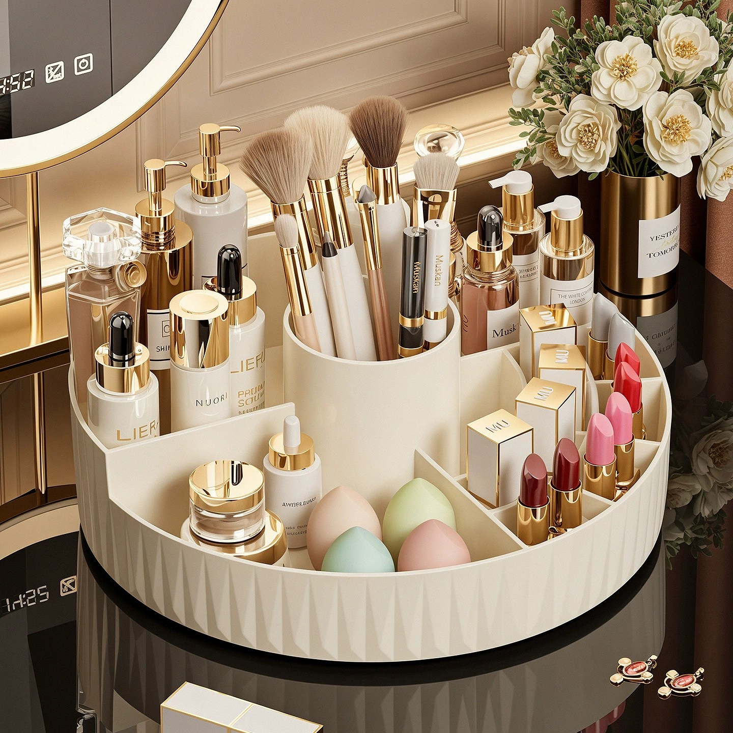 Table rotating cosmetic storage box, dressing table, lipstick, face blush, brush