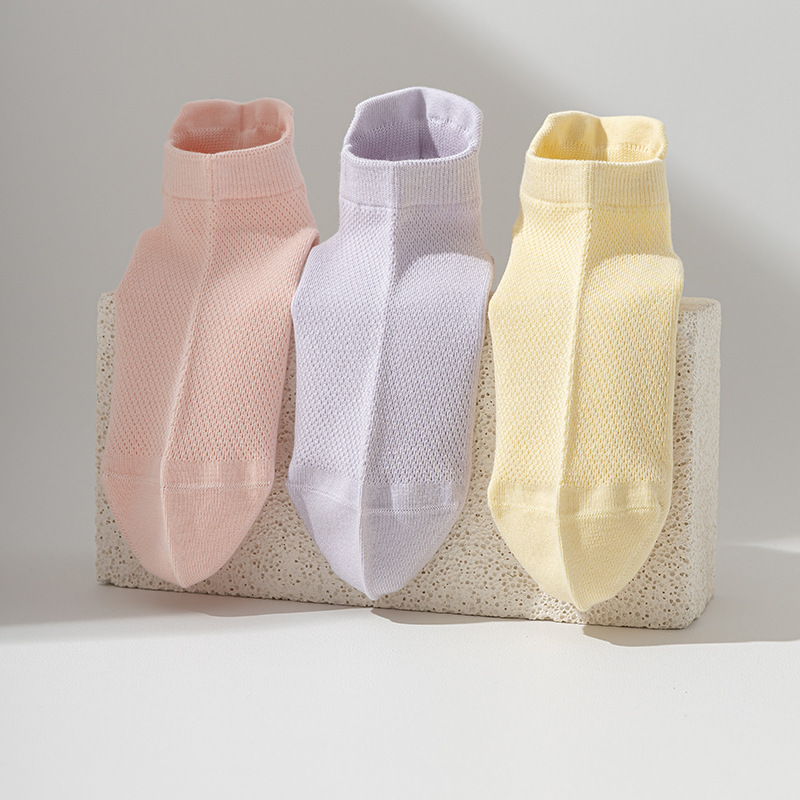 100 Cotton Socks Women's Summer Thin Sweat-Absorbing Deodorant Mesh Candy-Color Heel Protection Boat Socks Boneless Cotton Socks