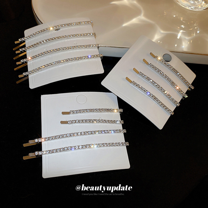 Super Flash Diamond-incrustado flequillo lateral horquilla Corea del Sur todo partido conjunto de cuatro piezas clip de una palabra celebridad de Internet mismo estilo Accesorios para el cabello al por mayor