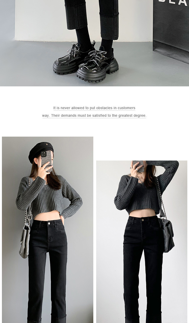 Spring new Korean-style retro color-blocking high-waisted straight-leg pants that make you look petite, 8-8 out of 10 skinny skinny jeans with a cigarette tube for women pic 19