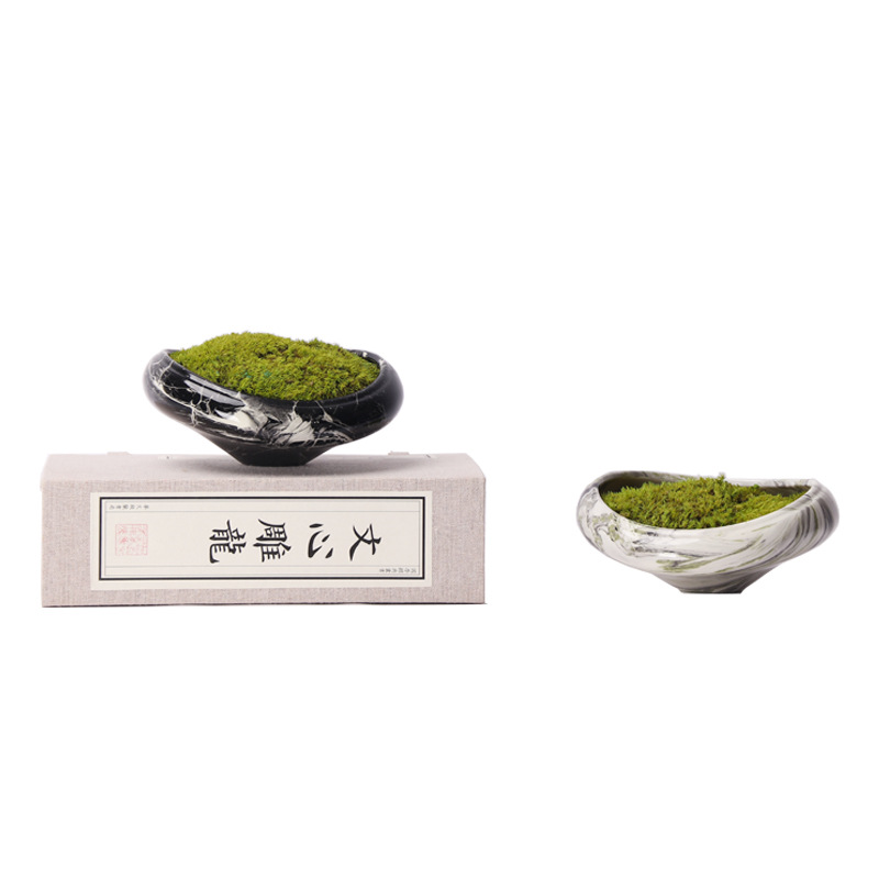 轻奢树脂花器样板间装饰品摆件高端书房客厅花艺家居软装永生苔藓