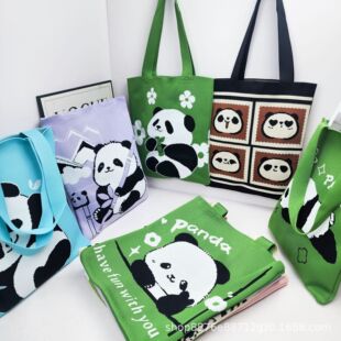 in stock factory direct cute panda collection knitted large bag large capacity backpack shoulder bag mommy bag travel