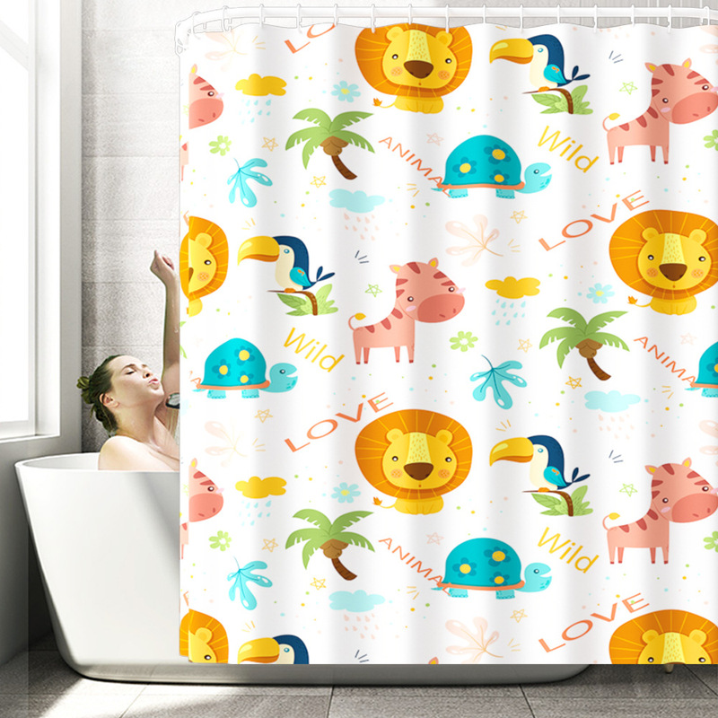 Cartoon Animal Print Bathroom Toilet Floor Mat Carpet Waterproof Shower Curtain Four-Piece Set Polyester Beach Towel Air Conditioning Blanket