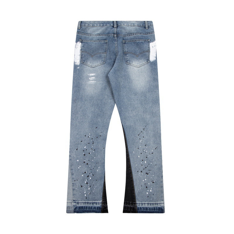 Nei Distressed Patchwork Gradient gewaschen Breet Fouss Mikro Horn Männer Fraen locker a personaliséiert villfälteg Jeans_voghion.com