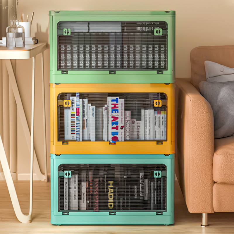 Foldable storage box transparent plastic storage cabinet baby wardrobe storage cabinet home clothing book storage box