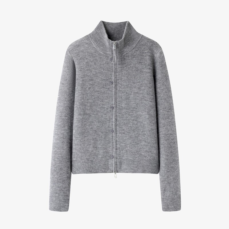 Merino Wool 2025 Autumn and Winter New Style Double Zipper Cardigan Knitwear Jacket with Stand Collar for Women
