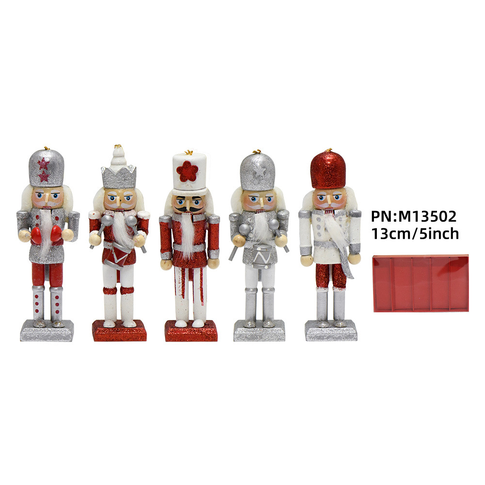 13cm conjunto de cinco brillantes rosa plateado rojo oro tambor soldado hombre de nueces maniobra de marionetas colgante árbol de Navidad