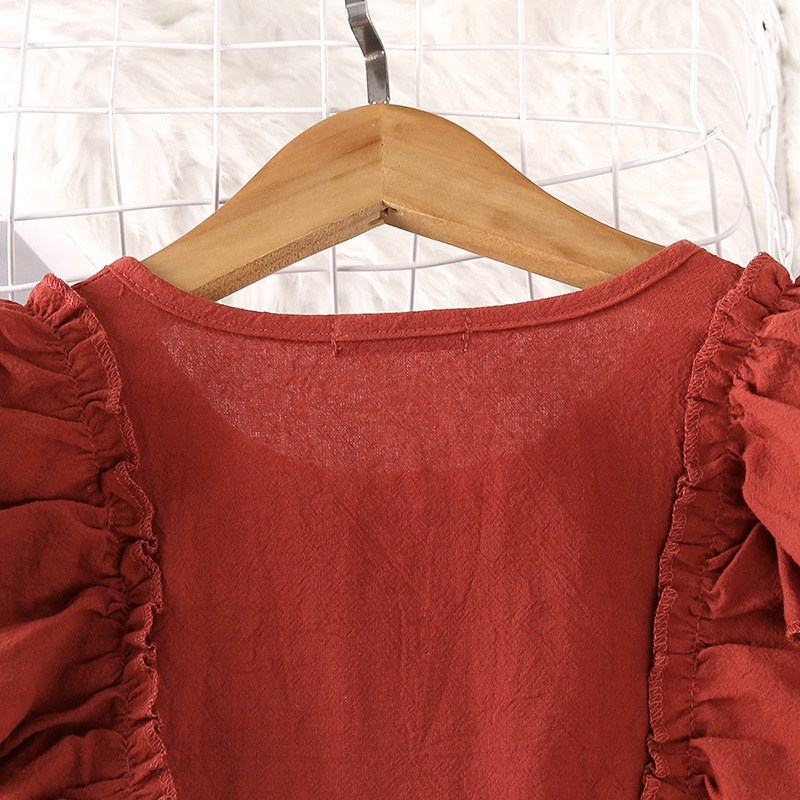 Vêtements pour enfants, nouvelle version coréenne, avec bord d'oreille en bois, robe de princesse à manches longues pour filles, printemps 2024_voghion.com