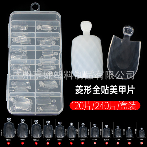 Bestselling Nail Art Diamond Shaped Transparent Natural Full Cover Nail Stickers, 120 Pieces Boxed False Nail Practice Stickers