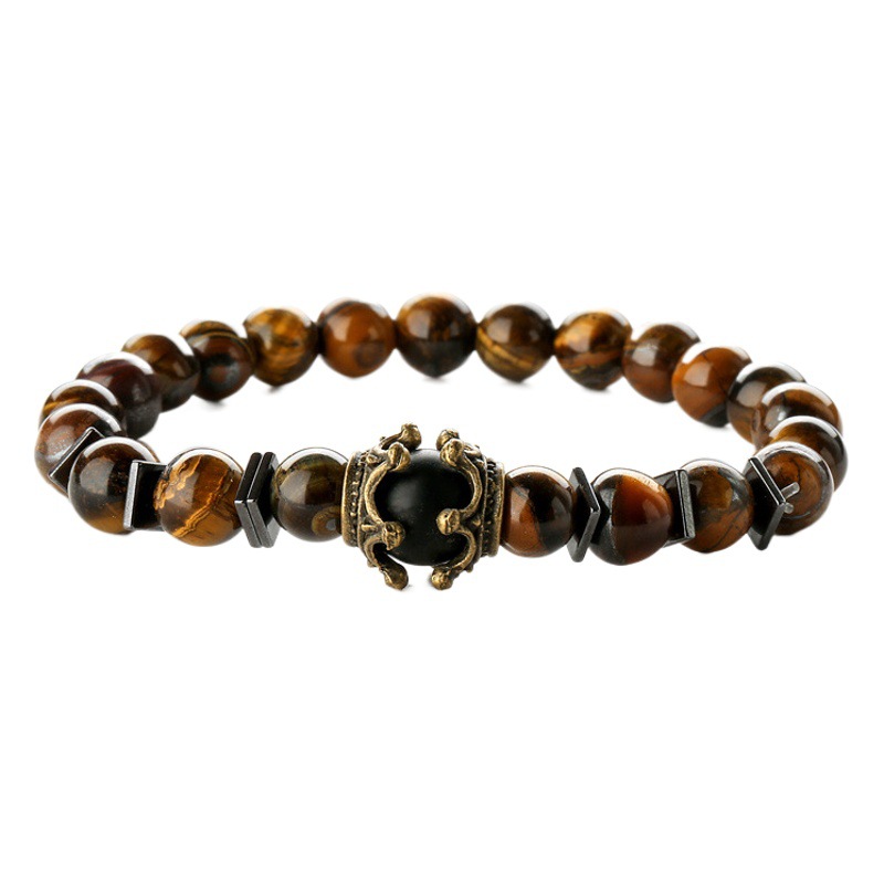 Joyería popular europea y americana suministro de piedra natural Ojo de Tigre piedra corona pulsera esmerilado con cuentas pulsera de moda