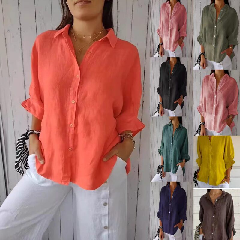 2026 European and American Amazon Spring Hot-Selling Cotton and Linen Shirt with Back Tie Design
