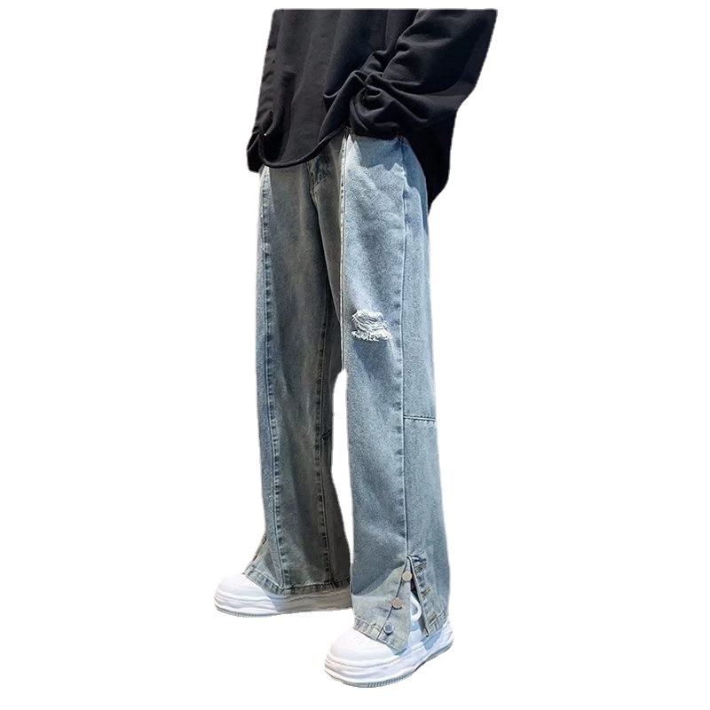Carta de estilo americano bordado jeans hombres de primavera y verano marca de moda hip hop Pantalones rectos estilo coreano Ruan guapo Pantalones anchos