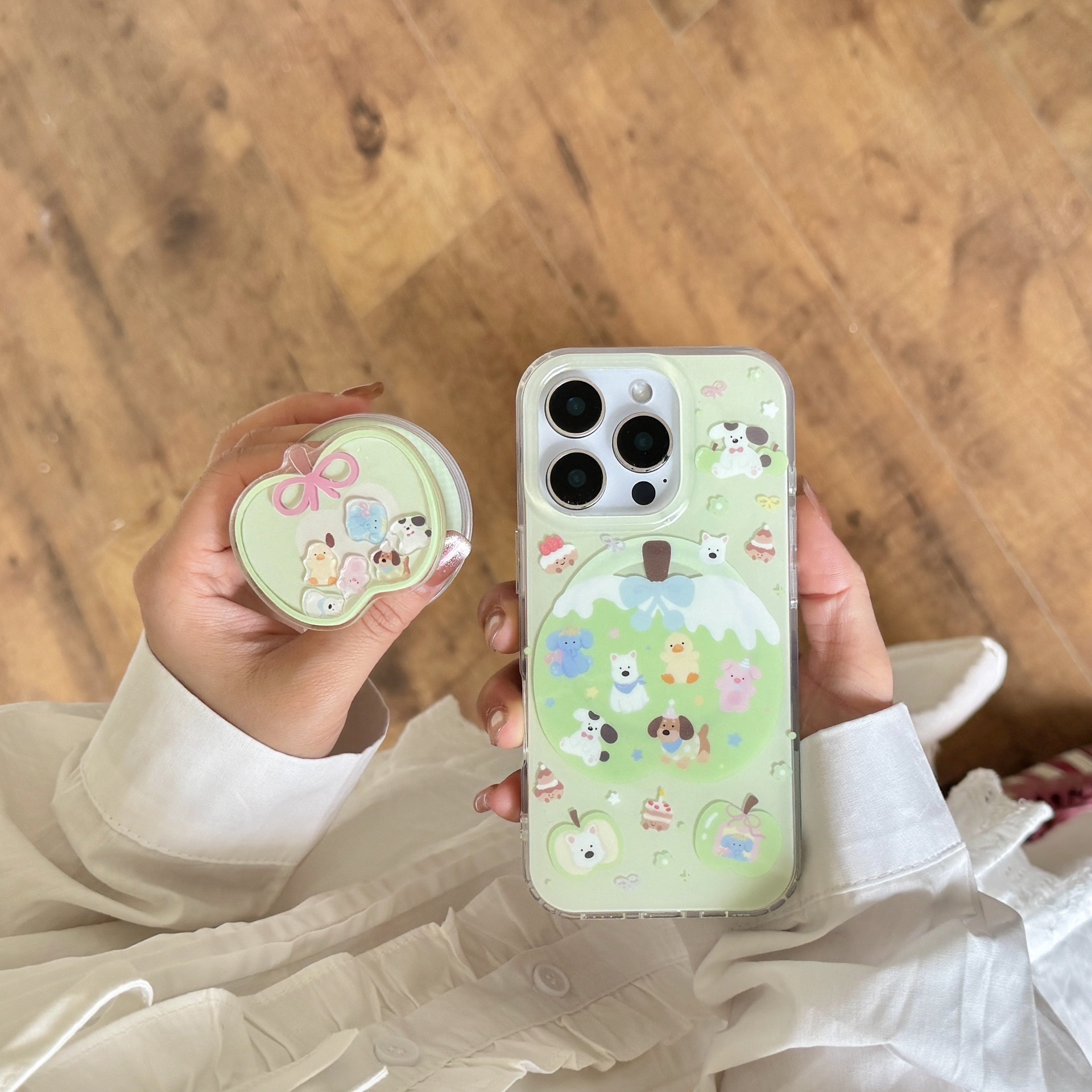 Ins dibujos animados lindo manzana animal mecedora para Apple 15/16ProMax funda para teléfono móvil iphone14 hembra