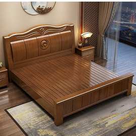 实木床全实木家用卧室1.8米双人床中式1.5米主卧单人床工厂直销床