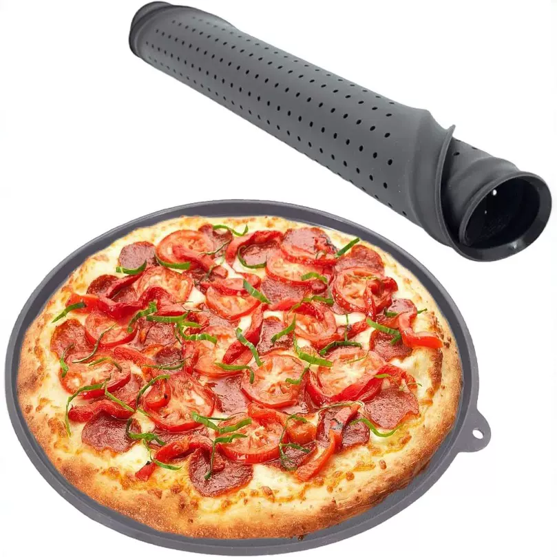 亚马逊新品食品级硅胶冲孔PIZZA披萨盘烤炉配件烤盘烤具户外用