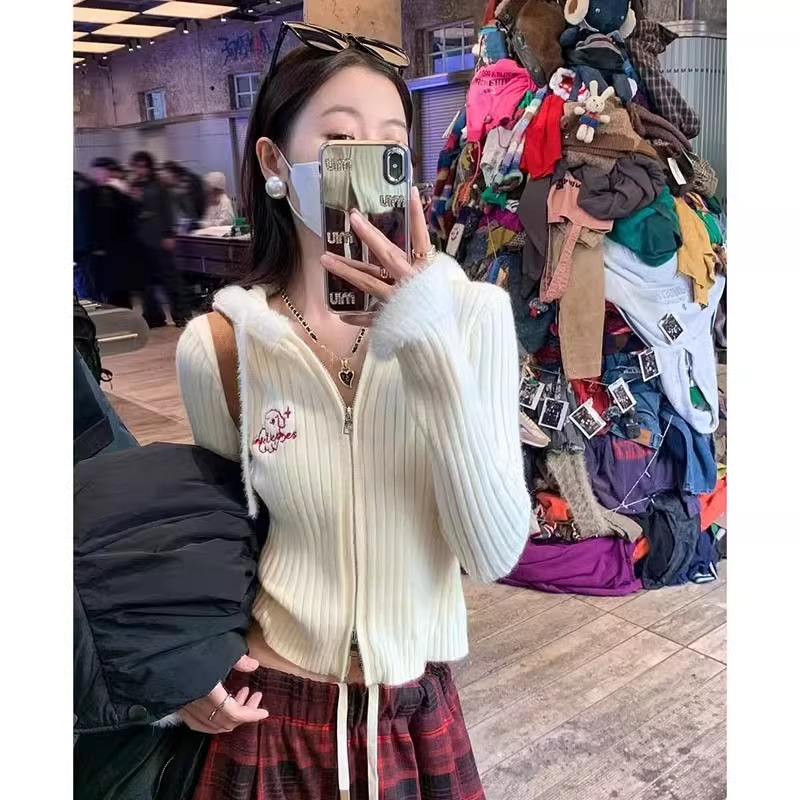 Maglione con cappuccio ispirato al design per le donne in autunno e inverno, nuovo stile coreano di alta qualità, vestibilità attillata, stile corto, lungo_voghion.com