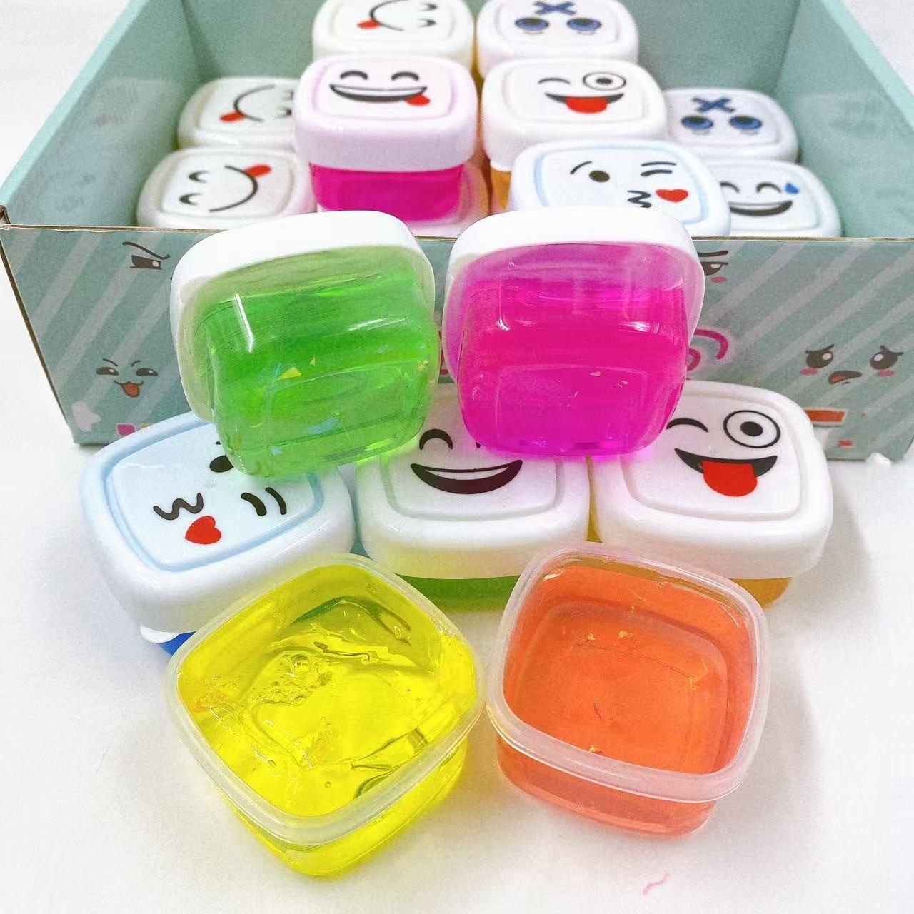 Nuevo 24 en la cara sonriente emoji bolsa goma espumante slime barro colorido para niños barro de cristal juguetes al por mayor