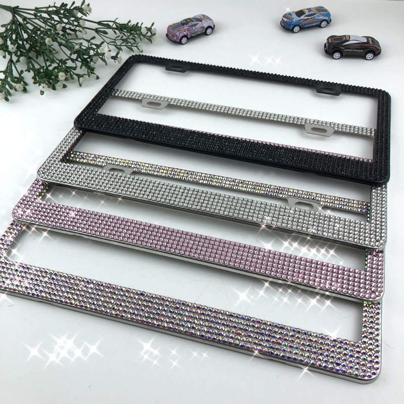 Cross-border car US-style license plate frame with crystal diamond inlay license plate holder stainless steel license plate frame accessories wholesale