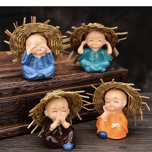Hot-selling resin big straw hat Sibu Monk car interior decorations creative car ornaments Brazilian wood hydroponic flower pot decorations