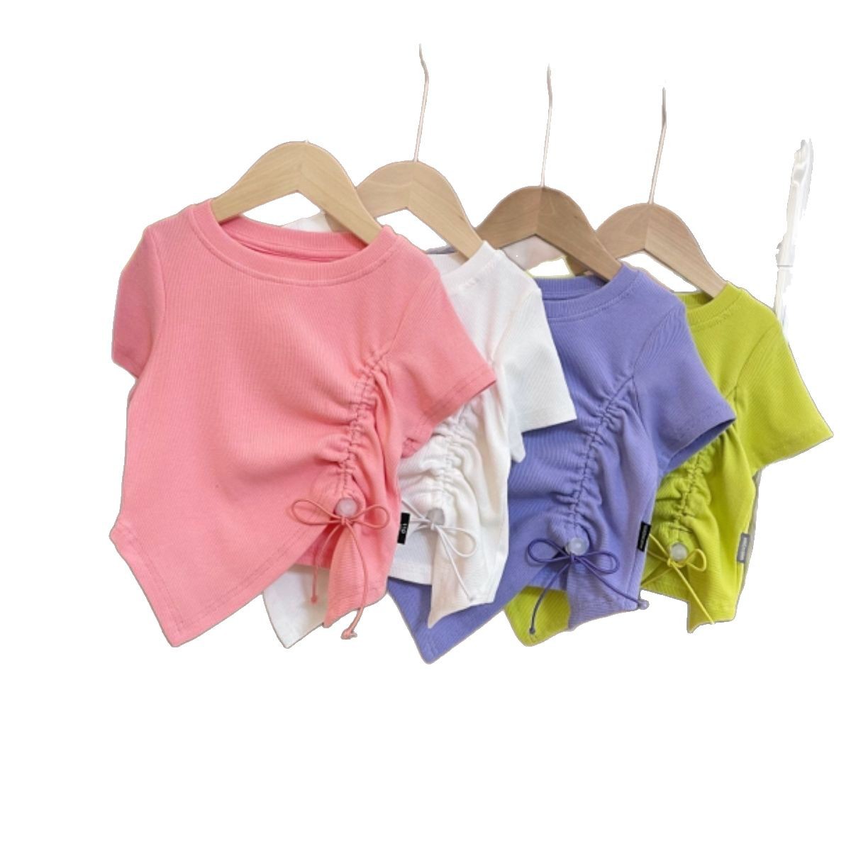 Camiseta de manga corta irregular de verano para niñas 2025 nuevo estilo para niños medianos y grandes